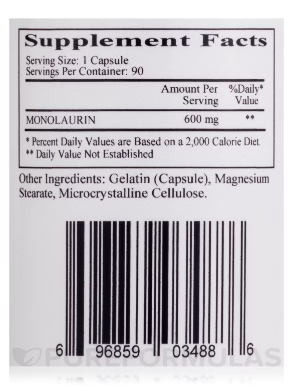 Monolaurin 600 mg - 90 Capsules